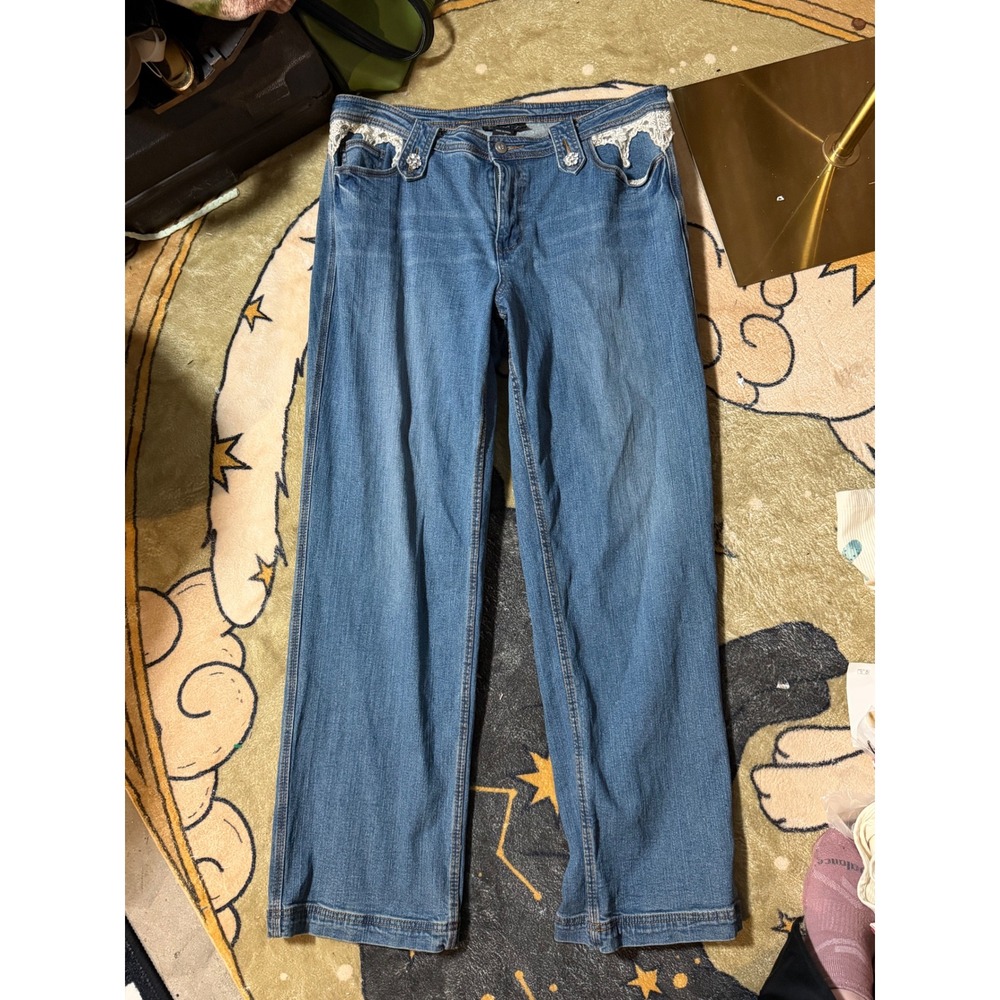 Midnight Velvet Women's Size 16 Blue Denim‎ Jeans Lace Butterfly Embellishment